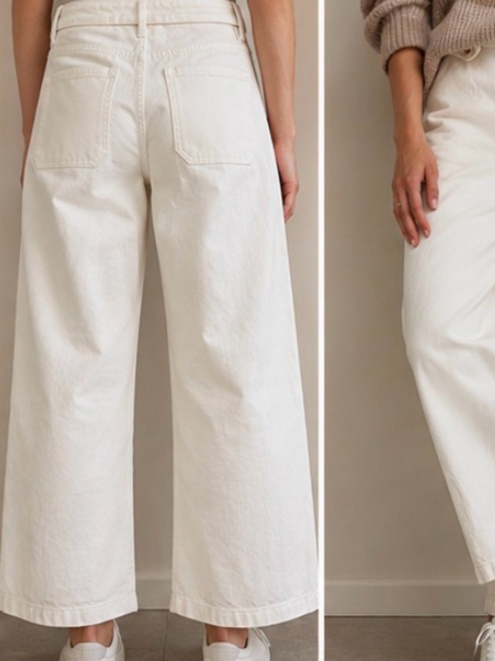 Maeve by Anthropologie Ivory Wide Leg Cropped Pants Size 30 High Rise - Picture 2 of 7